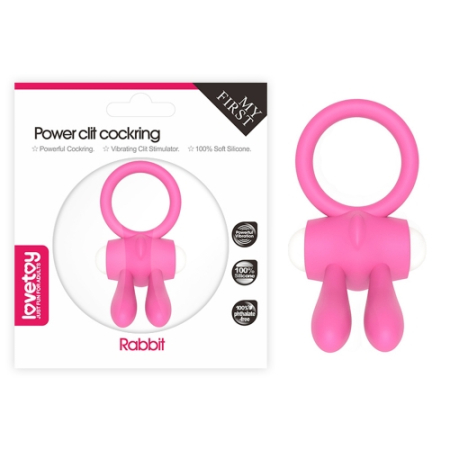Розовое виброкольцо Power Clit Cockring Rabbit