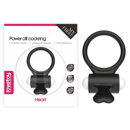 Виброкольцо чёрное Power Heart Clit Cockring