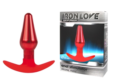 Втулка анальная красная металлическая с силиконовой ручкой красного цвета