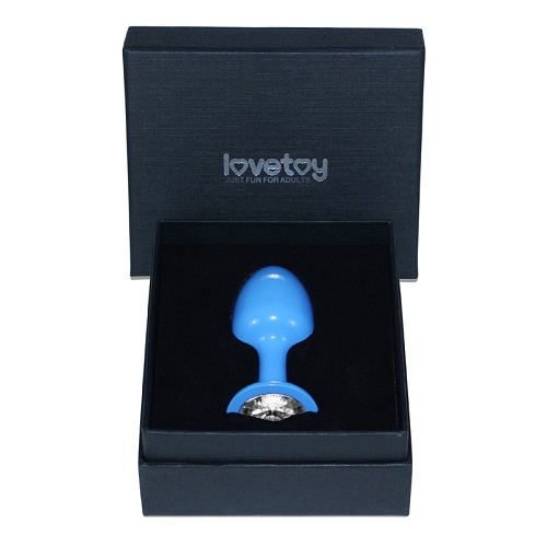 Голубая анальная пробка с прозрачным кристаллом Rosebud Blue
