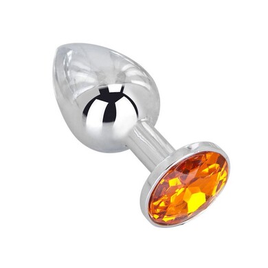 Серебряная анальная пробка с оранжевым кристаллом Juicy Orange, размер S