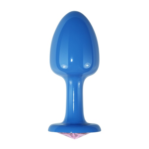 Голубая анальная пробка с розовым кристаллом Rosebud Blue