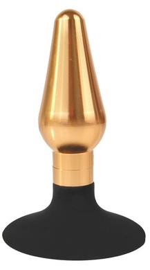 Втулка анальная металлическая золотистая с черным силиконовым основанием-присоской, S