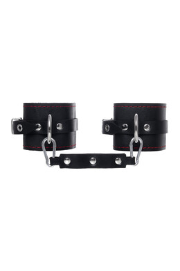 Черные оковы однослойные с контрастной строчкой из натуральной кожи Pecado