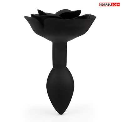 Чёрная анальная пробка с основанием в виде розы NoTabu