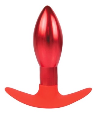 Втулка анальная металлическая с силиконовой ручкой красного цвета, S