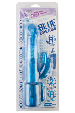 Вибратор с клиторальным стимулятором в форме дельфина Blue Dream