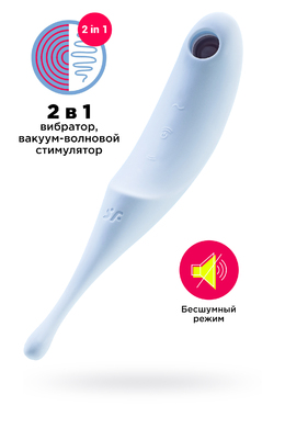 Вакуум-волновой бесконтактный стимулятор клитора с вибрацией голубой Satisfyer Twirling Pro