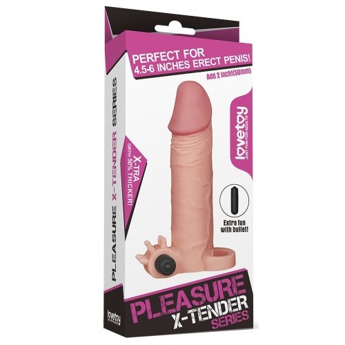 Удлиняющая насадка на пенис с вибрацией X-Tender Penis Sleeve телесная + 5 см