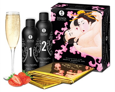 Набор для восточного массажа с ароматом клубники и шампанского Shunga Strawberry Sparkling Wine
