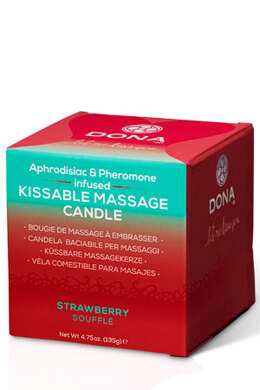 Вкусовая массажная свеча с феромонами и ароматом "Клубничное суфле" DONA Kissable Massage Candle Strawberry Souffle (135 мл)