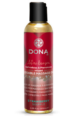 Вкусовое массажное масло с феромонами и ароматом "Клубничное суфле" DONA Kissable Massage Oil Strawberry Souffle (110 мл)