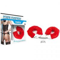 Красные металлические наручники с мехом Fetish Pleasure