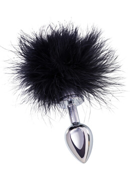 Серебристая анальная втулка с черной опушкой