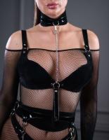 Ошейник с поводком кожаный черный замшевый Sex Game