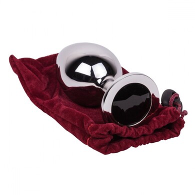 Большая тяжелая анальная пробка из стали с кристаллом Black Rave