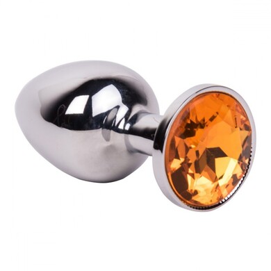 Серебряная анальная пробка с оранжевым кристаллом Juicy Orange, размер S