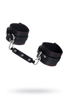 Черные оковы однослойные с контрастной строчкой из натуральной кожи Pecado