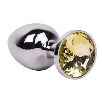 Серебряная анальная пробка с жёлтым кристаллом Sweet Lemon, размер S