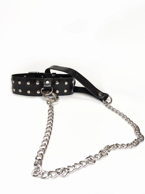 Ошейник с поводком из натуральной кожи чёрный Erotoys Fetish line, Ero-138