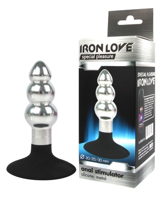 Анальная металлическая ступенчатая втулка серебистая с силиконовым основанием-присоской
