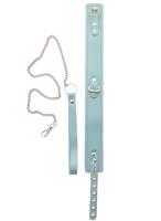 Ошейник с поводком из натуральной кожи голубой