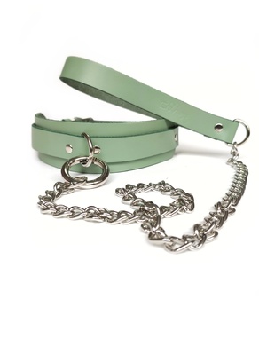 Ошейник с поводком из натуральной кожи мятный Erotoys Fetish line, Ero-122gr