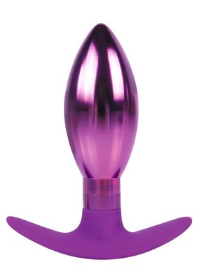 Анальная втулка металлическая с силиконовой ручкой фиолетового цвета, M
