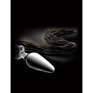 Анальная пробка из стекла с хвостом-флоггером