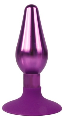Втулка анальная металлическая с силиконовым основанием-присоской фиолетового цвета, M