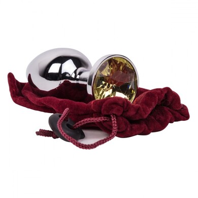 Серебряная анальная пробка с жёлтым кристаллом Sweet Lemon, размер S