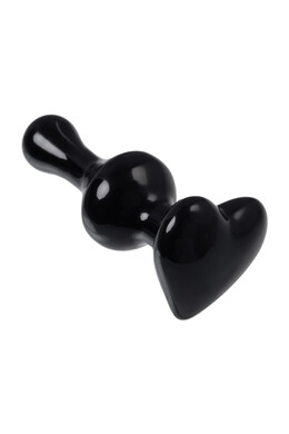 Анальная втулка из стекла чёрная Sexus Glass со стоппером в виде сердца