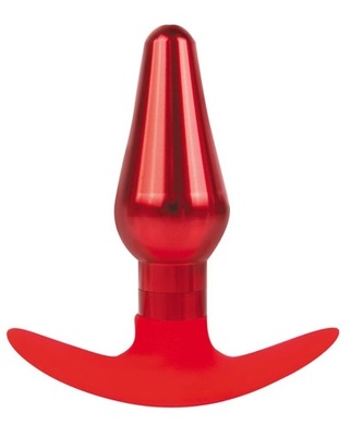 Втулка анальная красная металлическая с силиконовой ручкой красного цвета