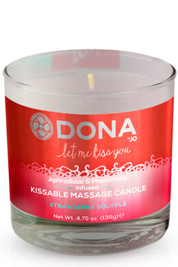 Вкусовая массажная свеча с феромонами и ароматом "Клубничное суфле" DONA Kissable Massage Candle Strawberry Souffle (135 мл)