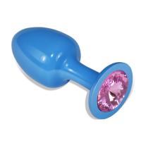 Голубая анальная пробка с розовым кристаллом Rosebud Blue
