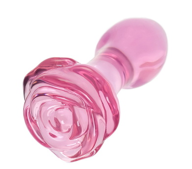 Анальная втулка из стекла розовая Sexus Glass со стоппером в виде цветка