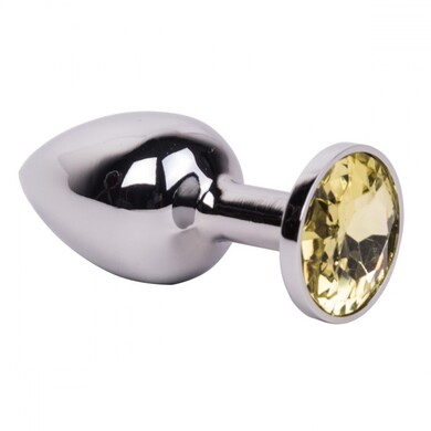 Серебряная анальная пробка с жёлтым кристаллом Sweet Lemon, размер S