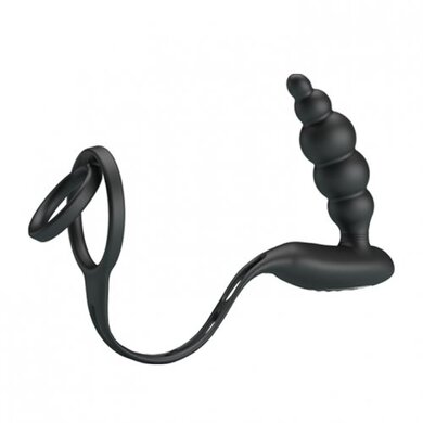 Анальная пробка с двойным эрекционным кольцом и вибрацией Pretty Love Vibration Penis Sleeve