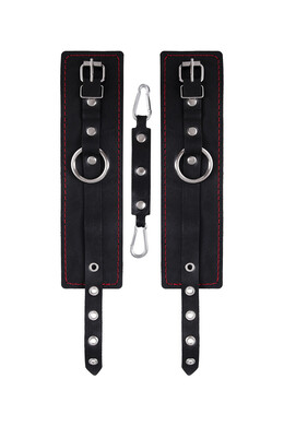 Черные оковы однослойные с контрастной строчкой из натуральной кожи Pecado