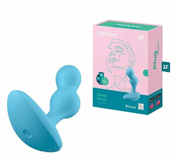 Анальный смарт-стимулятор с вибрацией голубой Deep Diver Satisfyer