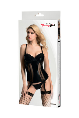 Корсет чёрный со стрингами и чулками Candy Girl Serena, OS