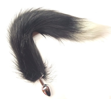 Анальная пробка с черным хвостом и белым кончиком