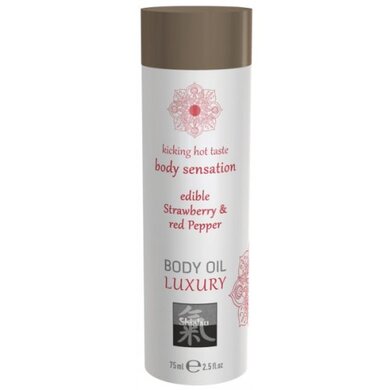 Съедобное масло для массажа Shiatsu Клубника и красный перец (75 мл)
