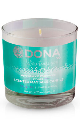 Массажная свеча с феромонами и афродизиаками "Шалость" DONA Scented Massage Candle Naughty Aroma: Sinful Spring (135 мл)