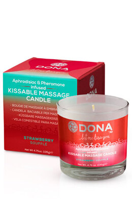 Вкусовая массажная свеча с феромонами и ароматом "Клубничное суфле" DONA Kissable Massage Candle Strawberry Souffle (135 мл)