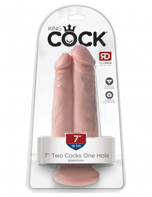 Фаллоимитатор двойной на присоске PipeDream King Cock 7" Two Cocks One Hole Flesh