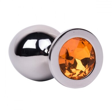 Большая тяжелая анальная пробка из стали с кристаллом Juicy Orange