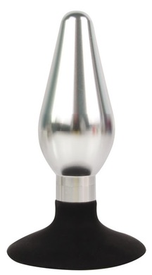 Втулка анальная металлическая серебристая с силиконовым основанием-присоской, M