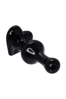 Анальная втулка из стекла чёрная Sexus Glass со стоппером в виде сердца