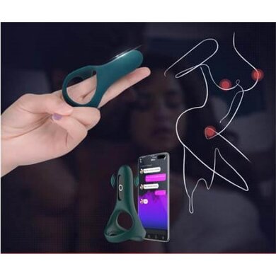 Двойное эрекционное виброкольцо с управлением от смартфона синее Fun Town Rise